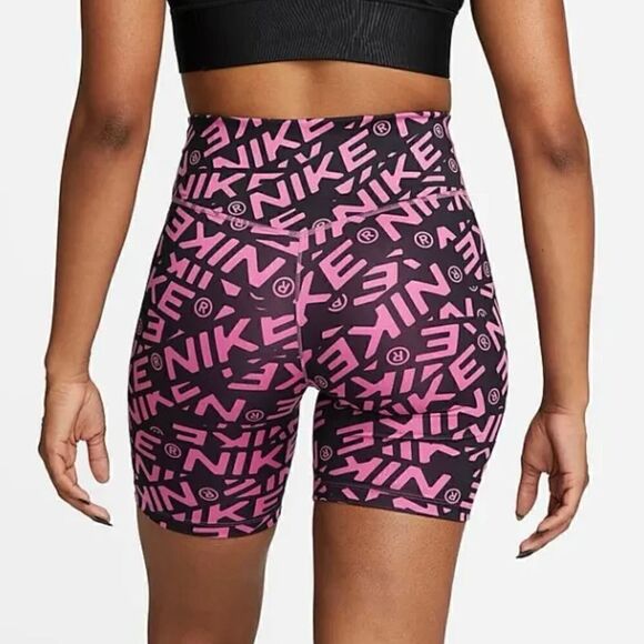Nike One Women  7" Cosmic Fuchsia Printed Mid-Rise Biker Shorts (DX0092-665) -XS - Picture 2 of 12